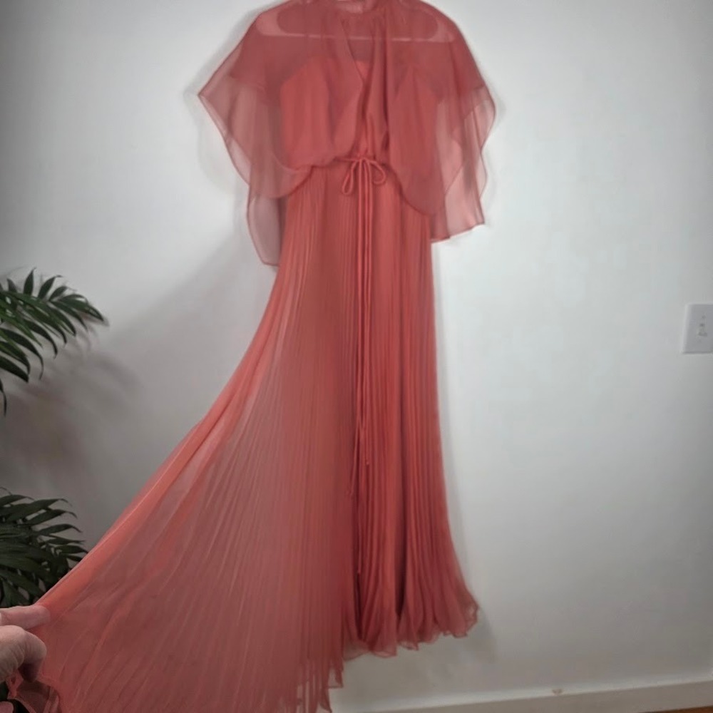 Vintage Jack Bryan‎  Pleated Maxi Dress Capelet Evening Formal Gown